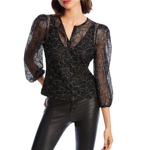 LINI Black Lace Button Up Blouse Size M - Picture 9 of 10